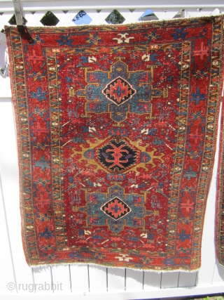 super twin heriz great colors super firm pile clean some wear healthy rugs ready for floor touch up will do the trick 3' 5" x 4' 4" everything sells here RARE FIND 