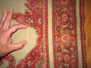 classic antique(SOLD SOLD THANKS) persian senneh or malayer measuring 4' 7" x 6' 8" great condition not worn one 2" slit as shown ends needs overcasting dusty no animal or smoke very  ...