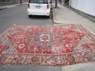 antique serapi heriz rug 9' 7" x 12' 7" worn condition with repair and patch beautiful colors solid rug no dry rot clean no pets and no smoke real deal.
SOLDDDDDDDDDDDDDDDDDDDDDDDDDDDDDDDDDDDDDD   