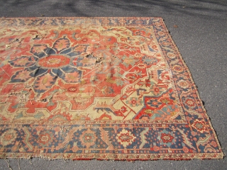 beautiful serapi heriz rug 9' 7" x 12' beautiful colors no dry rot poor condition as shown holes and wear no pets and no smoke. SOLDDDDDDDDDDDDDDDDDD       