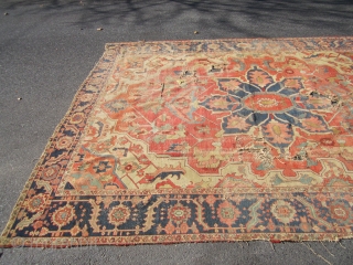 beautiful serapi heriz rug 9' 7" x 12' beautiful colors no dry rot poor condition as shown holes and wear no pets and no smoke. SOLDDDDDDDDDDDDDDDDDD       