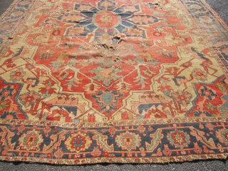 beautiful serapi heriz rug 9' 7" x 12' beautiful colors no dry rot poor condition as shown holes and wear no pets and no smoke. SOLDDDDDDDDDDDDDDDDDD       