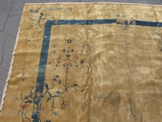 Antique Chinese Peking rug, hand knotted wool, China, ca.1910, 12 ft x 14 ft 4 in,  now a classic blue and white Chinese rug, this was an early example of experimentation  ...