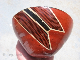 Vintage Mucahua pottery bowl for Chi Cha drink, Quichua Indians, ( Kichwa Indians ), Ecuador, Amazon Rainforest, fine line hand painting, lacquered with tree resin, I bought this from a woman she  ...