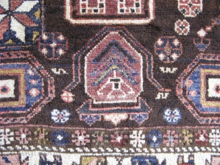Antique Konaghend Caucasian rug, hand knotted wool on a wool foundation, Caucasus Mountains, Azerbaijan, ca.1920's, there is a small prayer niche at the bottom, human and animal figures, signed "Aranna" on one  ...
