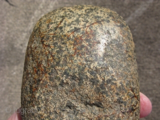 Prehistoric Native American stone celt, an ungrooved axe, pecked and ground with a beautiful heavy polish to the bit, the hard stone looks like granite, US Midwest, the shape is called excurvate  ...