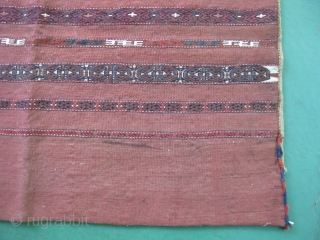 Antique Turkoman Chuval, large tribal storage bag, Tekke People, Turkmenistan, Central Asia, hand woven wool and cotton, flat weave, no pile, stains on the face but no holes, stains and holes to  ...