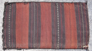 Baluch flatweave bag,wool and goat hair, 1st QTR 20thC, plain weave kilim and weft float brocade, each row is demarcated by a fine line of sumak weave done with goat hair, decorative  ...