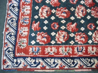 Seichur rug, size 3 ft. 5 in. x 5 ft. 10 in., green field with carnations and roses, the falcon head border is done quite nicely, very good pile with a small  ...