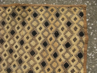African Kuba raffia cloth, hand woven palm fiber, cut-loop pile embroidery and flat stitch embroidery, the technique produces what is known as kasai velvet, vintage, Congo, Kuba people ( Shoowa ), some  ...