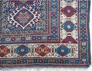 Antique Baku rug, hand knotted wool, Eastern Caucasus, the date 1308 is woven into the rug, 1890 in our calendar, general good condition, small areas of wear and one corner is frayed,  ...
