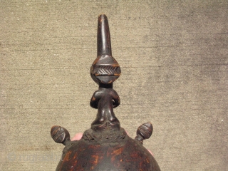 Vintage Luba water pipe, Congo, hand carved kneeling female figure and 2 female heads attached to a gourd, unfortunately, someone dropped it, and it was damaged and cracked, I have glued it,  ...