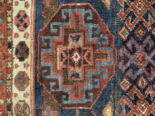 Caucasian rug with unusual but very attractive colour palette. Robust enough for the floor. No major issues. Had a good clean and maybe needs another. 215 by 103 or 110cm depending which  ...