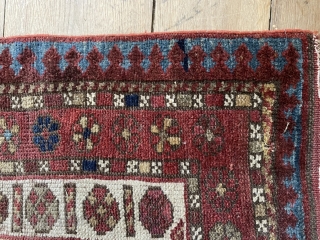 Caucasian rug with unusual but very attractive colour palette. Robust enough for the floor. No major issues. Had a good clean and maybe needs another. 215 by 103 or 110cm depending which  ...