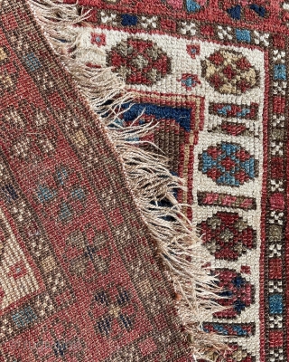 Caucasian rug with unusual but very attractive colour palette. Robust enough for the floor. No major issues. Had a good clean and maybe needs another. 215 by 103 or 110cm depending which  ...