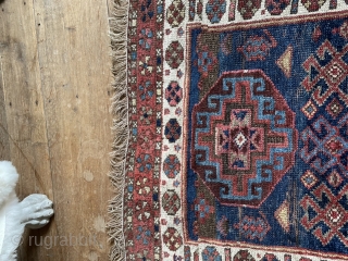 Caucasian rug with unusual but very attractive colour palette. Robust enough for the floor. No major issues. Had a good clean and maybe needs another. 215 by 103 or 110cm depending which  ...