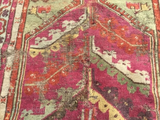 Sweet little Kirsehir from 19th century. Wonderful range of colours, green and yellows especially. Some wear and reductions at the end. Ask for more info if needed 105 by 142 cm  