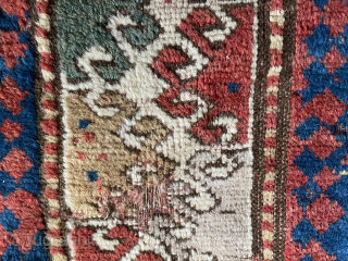 Rather cute bordjalou fragment. Good range of colours and icons. Pleasing flowing latchook border. A few condition issues but great size. 160 by 100 cm. Second half 19th?

Alreid1612@hotmail.com     