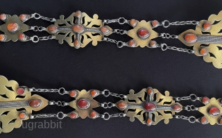 A pair of Antique Turkmen Traditional Silver Hair Jewelry Gilded and with Carnelian
Turkmen Tribe Silver Costume Jewelery. Circa - 1900 Size - ''50 cm x 8.5 cm'' - Weight : 346 gr.  ...