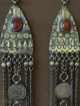 Antique pair of Turkmen Yomud Silver Headpieces. Size - ''53 cm x 4.8 cm'' - Weight : 363 gr. turkmansilver@gmail.com             