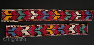 Central-Asian A pair of Antique Uzbek Lakai Silk Cross Stitch. All fine silk cross stitch work on cotton Circa - 1940 -50 Size - ''59 cm x 7.5 cm'' - ''53 cm  ...