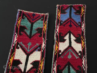 Central-Asian A pair of Antique Uzbek Lakai Silk Cross Stitch. All fine silk cross stitch work on cotton Circa - 1940 -50 Size - ''59 cm x 7.5 cm'' - ''53 cm  ...