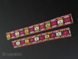 Uzbekistan Pair of Antique Lakai Embroidered Cross Stitch All fine silk cross stitch work on cotton. All beautifull colors.Size - ''57 cm x 6 cm'' - ''49 cm x 6 cm'' Thank  ...
