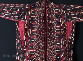 Antique Turkmen - Tekke Tribe Embroidered Silk Chirpy Costume İt is all silk Embroidery on silk material. Size - Height without tassel : 110 cm - Tassels : 17 cm - Arm  ...