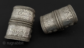 Afghanistan Pair of Traditional Silver Talismanic Cuff Bracelets Arm band & Desbend.
Afghan Olam Tribe Art Jewelry Collector. Old Talismanic Bracelet Used by Afghan Girls at Weddings. Circa - 1900 Size - ''8.5  ...