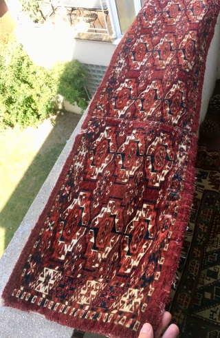 Nice Tekke Torba. All dyes good. Washed. Size 112 cm x 34 cm

Great and rare 15 Gul type. Similar to No. 45 from the Hoffmeister collection. See the book! Tsareva dated the  ...