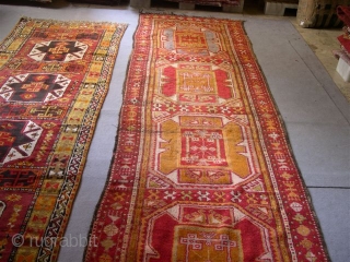 Couple of Anatolian runners, Bergama Yoruk 100x400 cm (cfr Zipper fig.179 pag.213, Bruggeman fig 117 pag 226) and Karapinar Yoruk 94x370cm . Five  medallions for each runner. For single purchase: 800€  ...