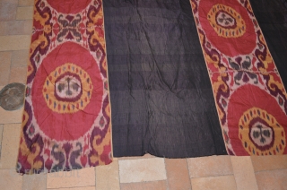 Central Asian Ikat Hanging, Silk, Late 19th Century, 75 x 84 inches, Some runs on bottom.  Stain on back barely visible on front.         