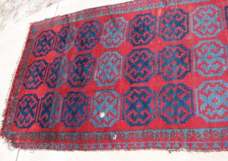 Kirgiz Carpet, Central Asia, Wool, 54 x 126 inches, Wear at one end, a few holes and other damage, Nice wool and colors          