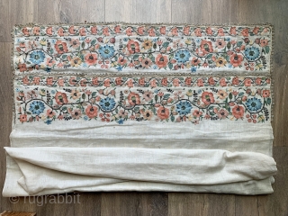 very nice antique ottoman sash mid 19 c size 148 x 74cm beautifully embroidered with silk and metal thread .  Natural dyes complete and good condition the plain ground in remarkably  ...