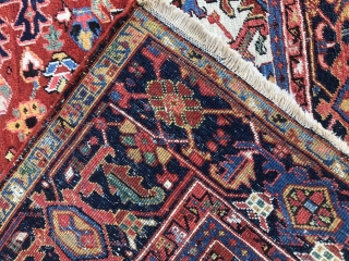 Nice old Heriz carpet in excellent condition size 4.07 x 3.1 m
Lovely colours with lots of green all seem natural. Pretty much full pile some original kelim finish ends stopped just washed
Could  ...