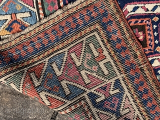  fresh in a beautiful antique Genje (?) rug ca 1880 in full pile all natural dyes including two shades of cochineal.  Beautiful piece size 177 x 87 cm   