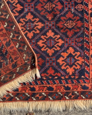 beautiful antique Timuri Baluch rug ca 1880 with the softest wool and fine weave. Snowflake design , lovely natural dyes size 133 x 83 cm lite wear clean and floor ready  