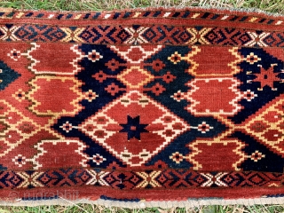 sale continues with this lovely antique Ersari beshir ikat design trapping from the late 19 c size 138 x 43 cm. Great wool and natural dyes full pile but has some old  ...