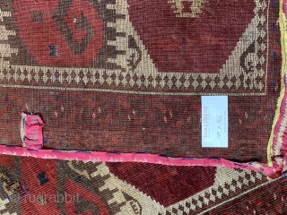 rare antique Uzbek rug with ikat design purchased in Afghanistan in the 1970 s.  Unusually this rug has all natural dyes the browns are undyed wool.  Edged with Russian or  ...