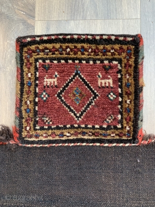 Rare antique kurdish salt bag late 19 c all natural dyes fine kelim weave back all original cleaned size 44 x 36 cm          