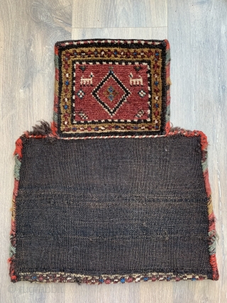 Rare antique kurdish salt bag late 19 c all natural dyes fine kelim weave back all original cleaned size 44 x 36 cm          