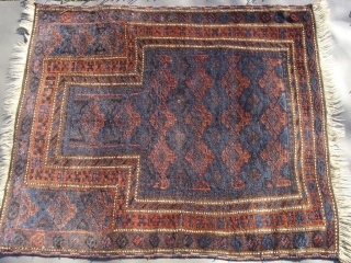 almost Square 3ft x 3ft Baluch Prayer rug. Measures close to 35inches by 40.6inches without fringe or 88.9cm by 101.6cm.             