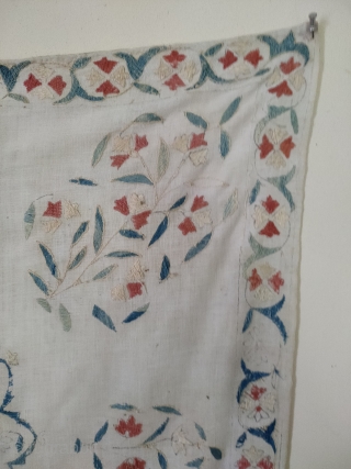 Rare suzani bohce very pretty in good condition with unfinished border. 2ft 5inches Square.    tonyhazrugs@btconnect.com               