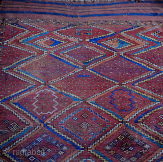 A 19th century Beshir Main Carpet. Size 278 x 144cms including kilim ends.

An eccentric freehand diamond lattice design, with an Uzbek flavour, on a brick red field in overall reasonable condition.   ...