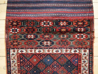 A 19/20th Century Jaff Kurd Khorjin with Brocaded Striped Kilim Back 
 
Size; Face:70 x 68 cm Overall (including flat woven ties): 147 x 68cm

Well drawn with good colours and unusually the  ...