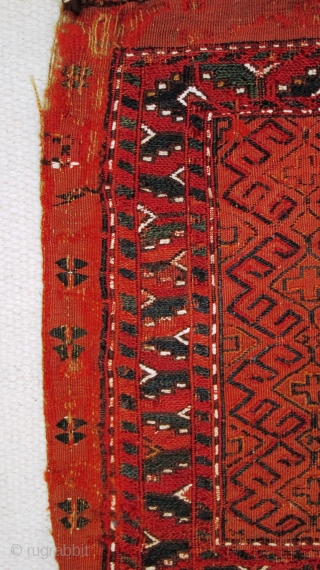 A Turkman brocaded Torba,possibly Yomut, probably late 19th century.
Size; main panel       122 x 48cm
      secondary panel  122 x 14cm
   ...