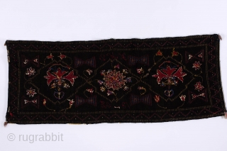 Swedish carriage cushion dated 1842. Rare type with embroidery. Size 116 x 46 cm.                   