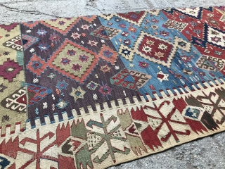 19th century anatolian kelim frag in excellent condition. 420 x 87 cm.                     