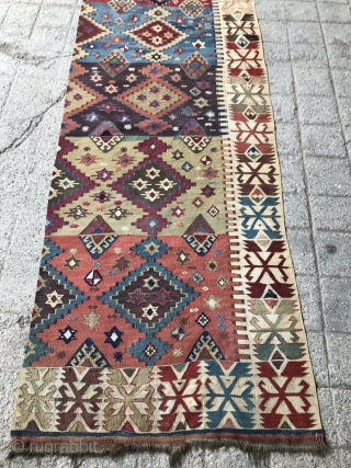 19th century anatolian kelim frag in excellent condition. 420 x 87 cm.                     