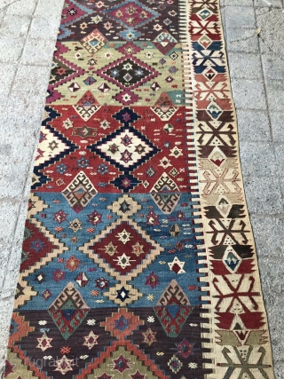 19th century anatolian kelim frag in excellent condition. 420 x 87 cm.                     